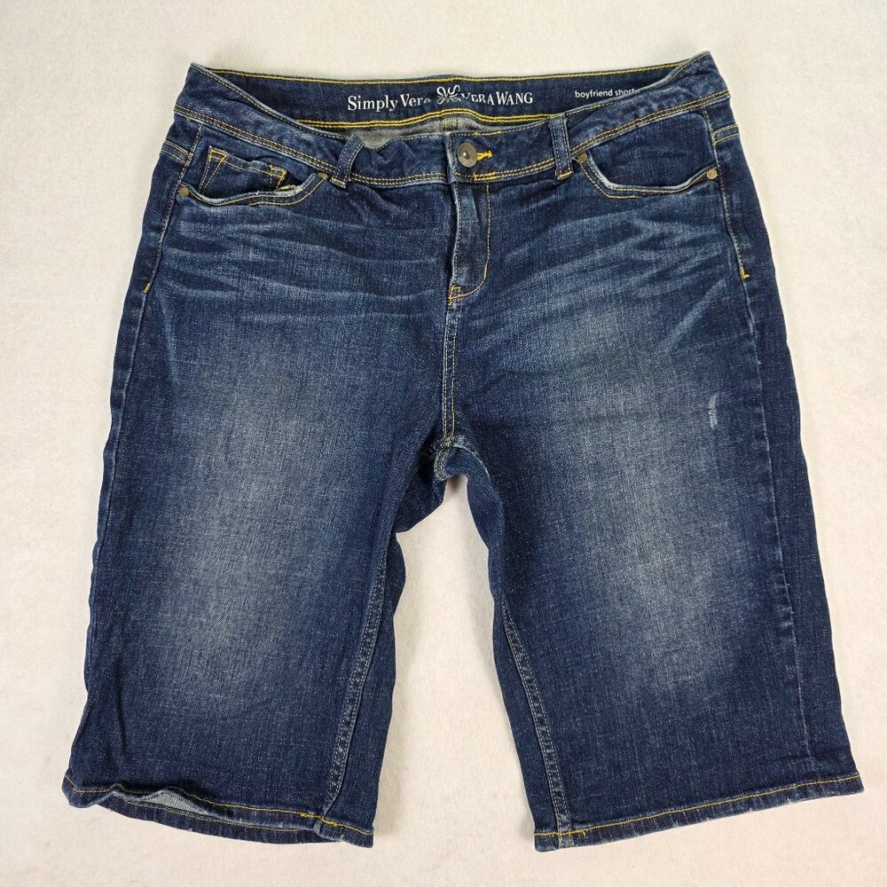 Simply Vera Vera Wang Boyfriend Jean Shorts‎ Size 16 Stretch Mid Rise Blue Denim